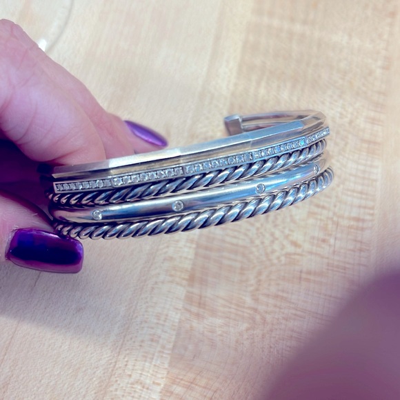 David Yurman Stax Five Row Cuff Bracelet with Pave Diamonds - Picture 6 of 8
